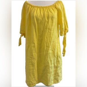 BELLAMBRA Sunny Yellow 100% Linen Off-Shoulder with ties Dress.